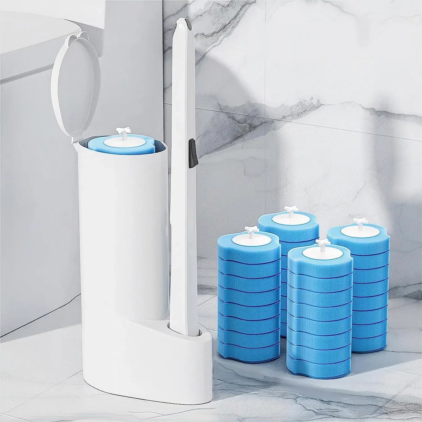 Disposable Toilet Brush Cleaner with Long Handle Bathroom Cleaning Brush with Replaceable Brush Head Toilet Bathroom Accessories