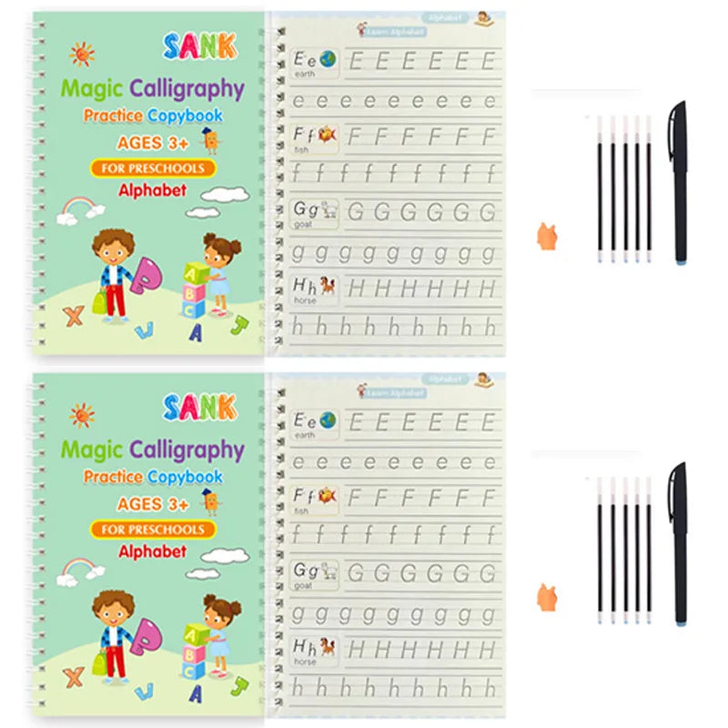 Sank Magic Reusable Calligraphy Practice Book – English Edition for Kids (Preschool to Early Learning)