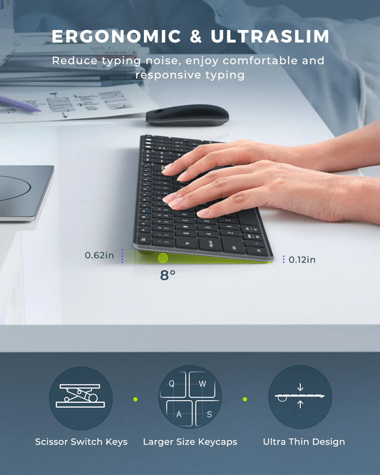 Wireless Bluetooth Keyboard and Mouse Combo Multi-Device Rechargeable Slim Keyboards and Mice for Win Macbook Pro Air