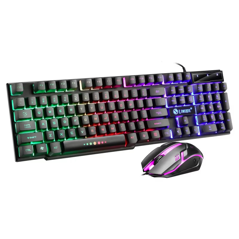 GTX300 USB Wired Gaming Keyboard & Mouse Combo – Rainbow LED Backlit, 104 Keys, 1600 DPI Mouse for Windows PC & Laptop