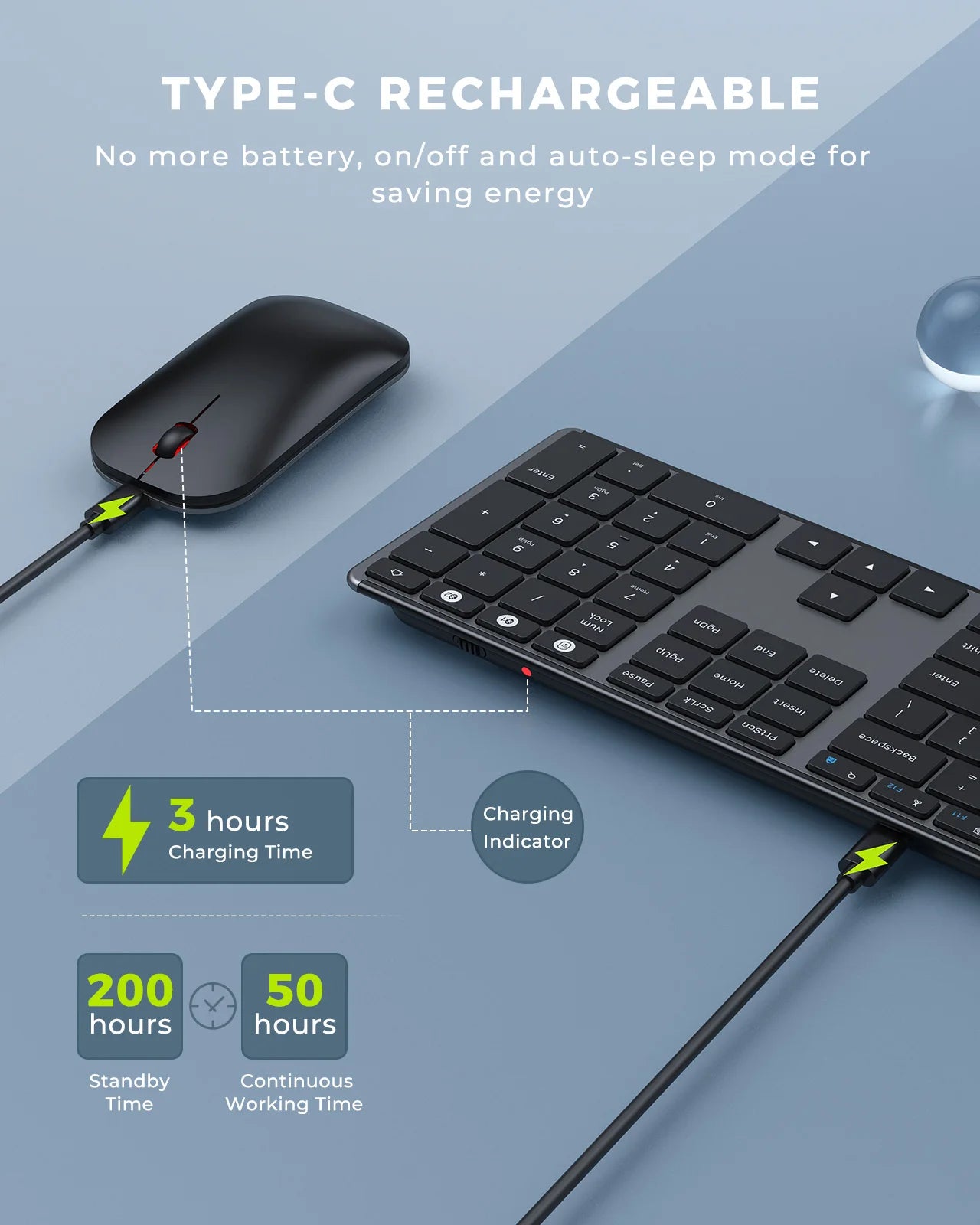 Wireless Bluetooth Keyboard and Mouse Combo Multi-Device Rechargeable Slim Keyboards and Mice for Win Macbook Pro Air
