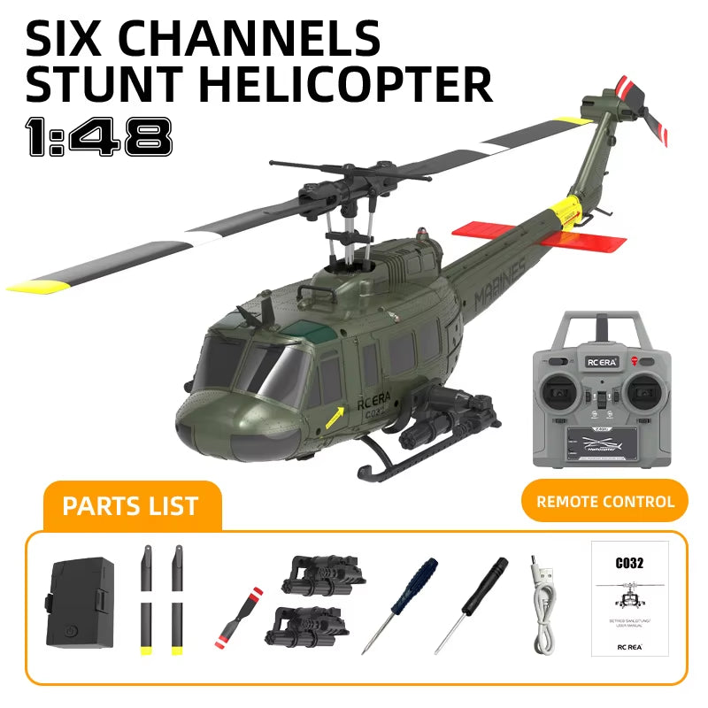 C032 Uh-1 Huey Simulation 3D Six Way Aileron Free Reverse Flying Stunt Helicopter Electric Remote-Controlled Aircraft Model Toy