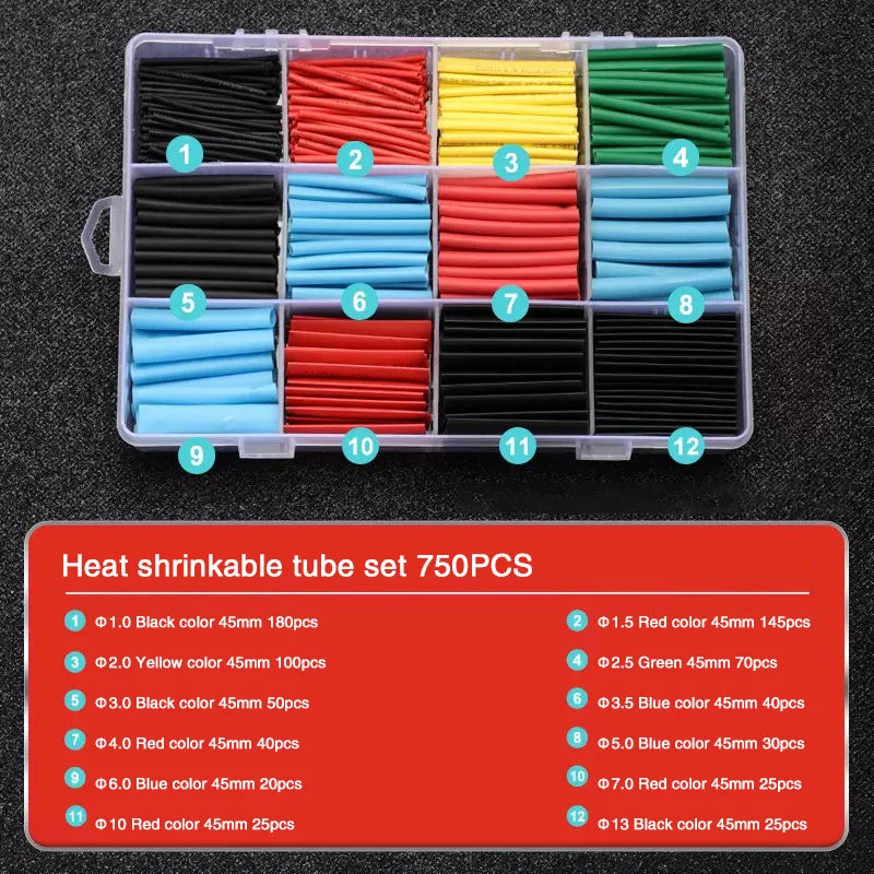 127-800Pcs Heat Shrink Tube Thermoresistant Heat-Shrink Tubing Wrapping Kit Electrical Connection Wire Cable Insulation Sleeving