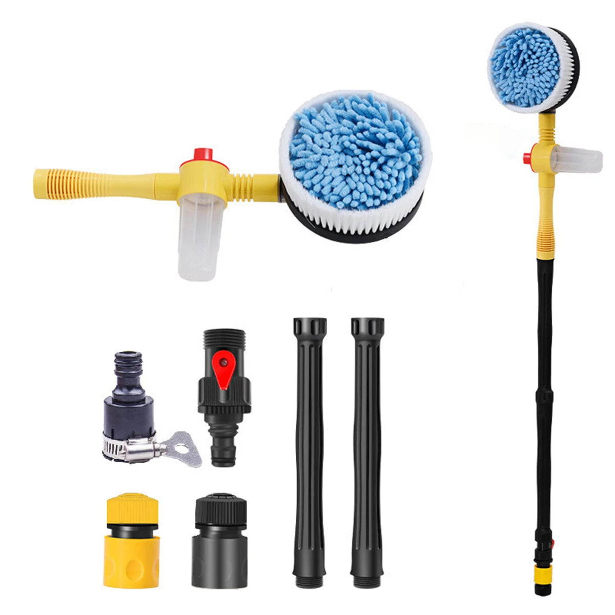 Auto Rotating Car Wash Brush Kit - 360° Spin Long Handle Pressure Washer Mop with Hose Nozzle for Cars/Rv/Truck/Yard/Garden Mop