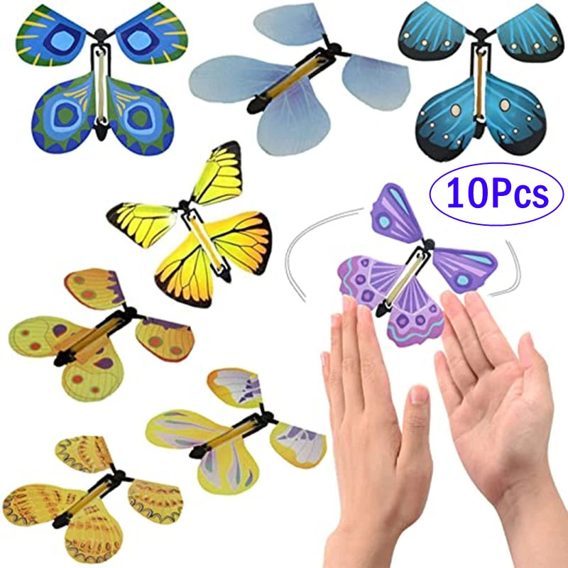 1-10Pcs Magic Wind up Flying Butterfly in the Book Rubber Band Powered Magic Fairy Flying Toy Great Surpris Gift Party Favor