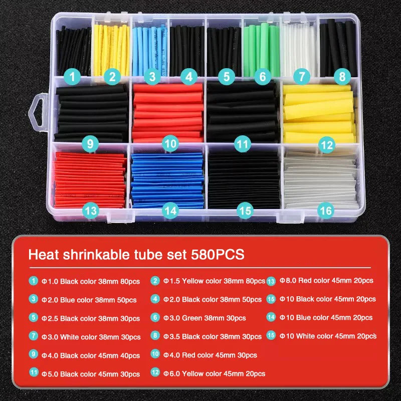 127-800Pcs Heat Shrink Tube Thermoresistant Heat-Shrink Tubing Wrapping Kit Electrical Connection Wire Cable Insulation Sleeving