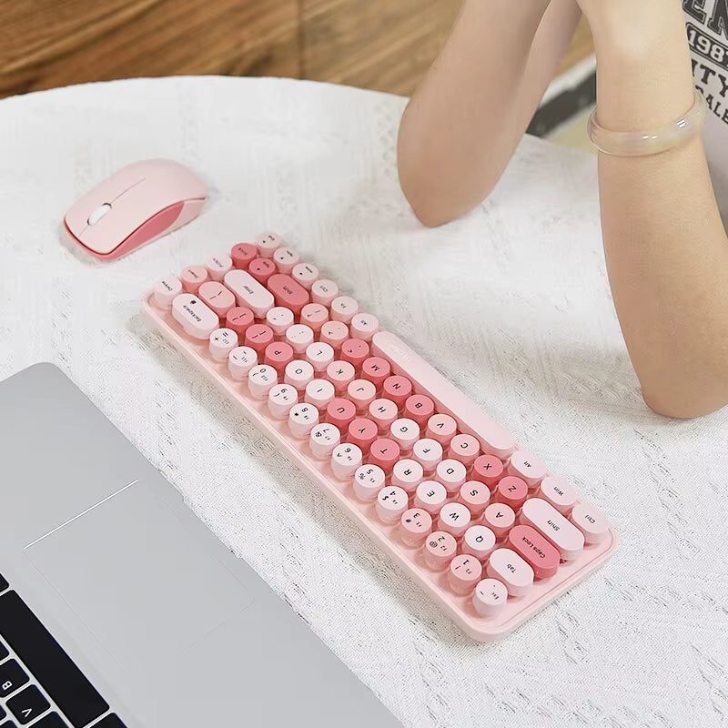 Wireless Keyboard and Mouse, Cute Colorful 68 round Keycap Compact Keyboard for Computer, Computer, Desktop, Laptop