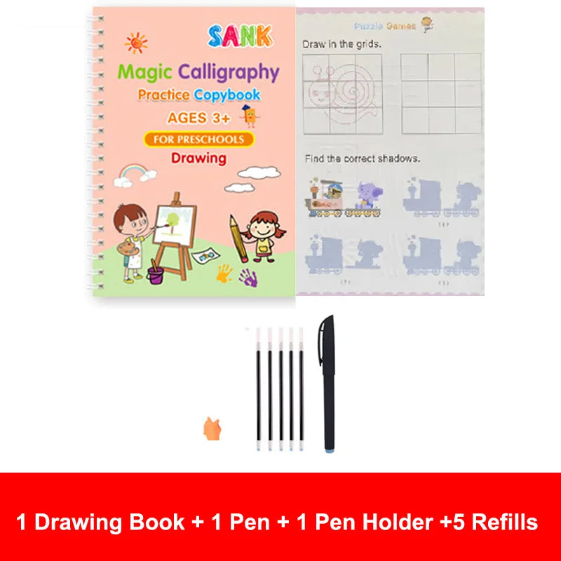 Sank Magic Reusable Calligraphy Practice Book – English Edition for Kids (Preschool to Early Learning)