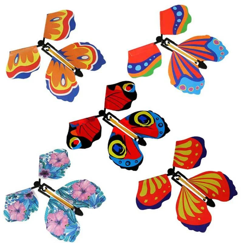 1-10Pcs Magic Wind up Flying Butterfly in the Book Rubber Band Powered Magic Fairy Flying Toy Great Surpris Gift Party Favor