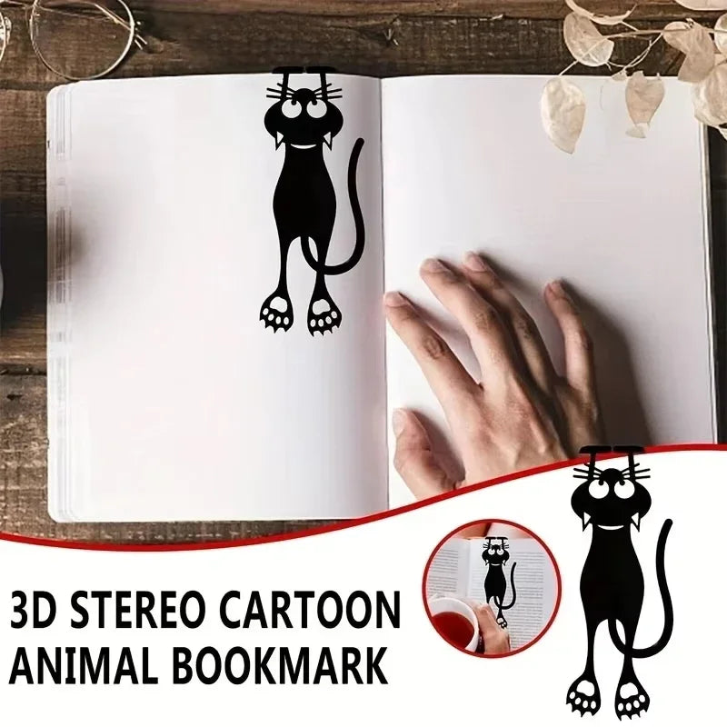 1-5PCS Creative Stationery Kawaii Black Cat Bookmarks for Books 3D Plastic Stereo Animal Book Mark for Student Teacher'S Gifts