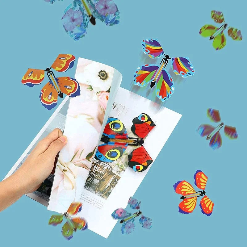 1-10Pcs Magic Wind up Flying Butterfly in the Book Rubber Band Powered Magic Fairy Flying Toy Great Surpris Gift Party Favor