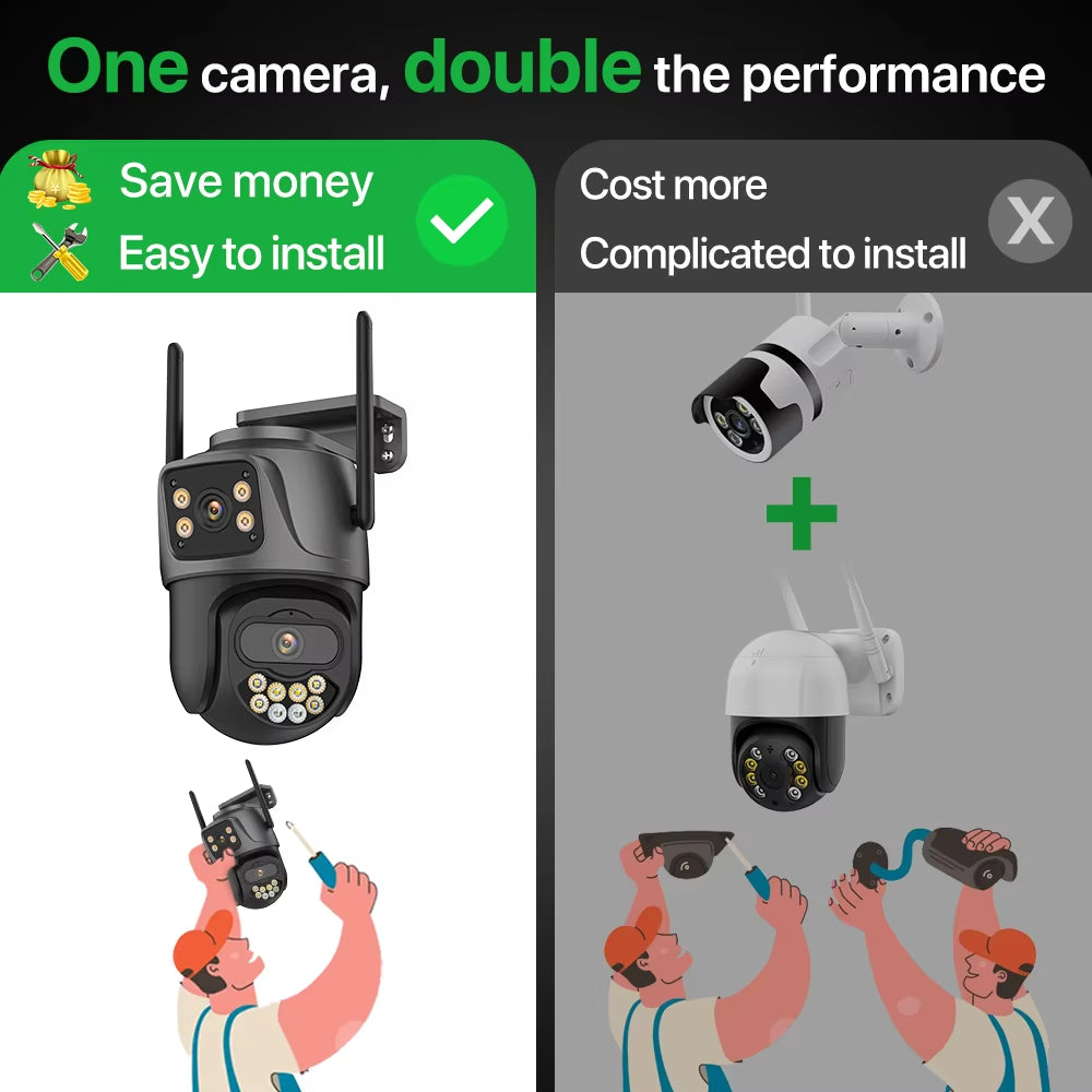 6K 9MP HD IP Camera Outdoor Three-Lens External Wifi Camera 4K/2K Dual Screen Security PTZ Cam Auto Tracking Surveillance Icsee