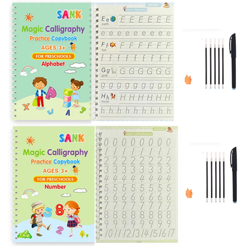 Sank Magic Reusable Calligraphy Practice Book – English Edition for Kids (Preschool to Early Learning)
