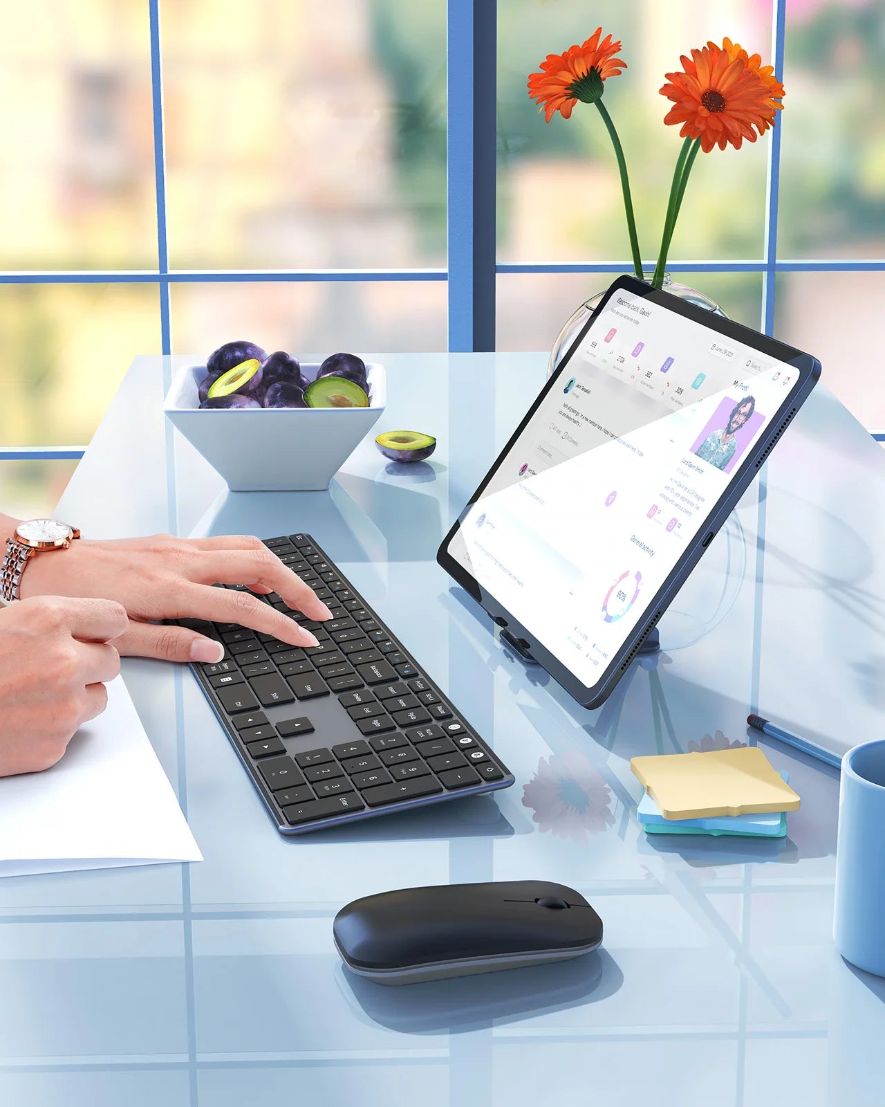 Wireless Bluetooth Keyboard and Mouse Combo Multi-Device Rechargeable Slim Keyboards and Mice for Win Macbook Pro Air