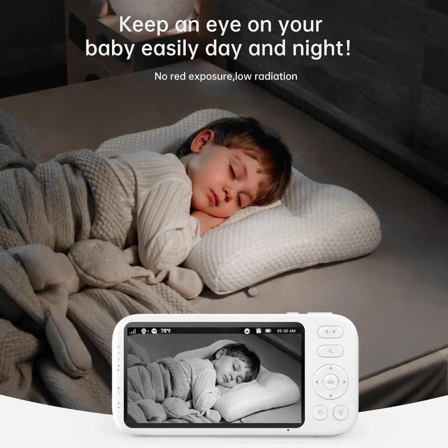 2K Video Baby Monitor with 5.5" Full HD Screen, 3000Ft Long Range No Wifi Two Way Talk Camera and Audio, Portable, Night Vision, AI Cry Detect, 6000Mah