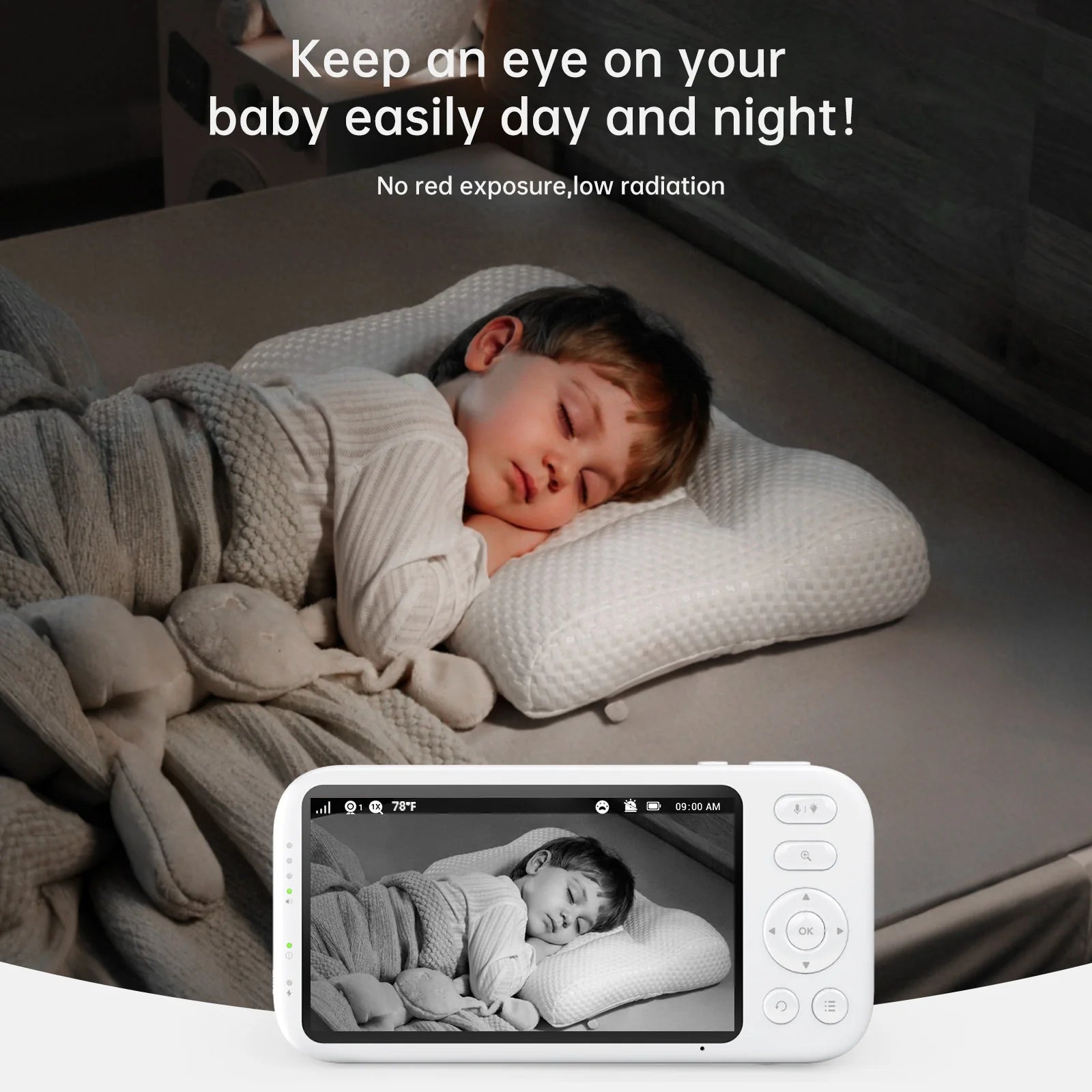 2K Video Baby Monitor with 5.5" Full HD Screen, 3000Ft Long Range No Wifi Two Way Talk Camera and Audio, Portable, Night Vision, AI Cry Detect, 6000Mah