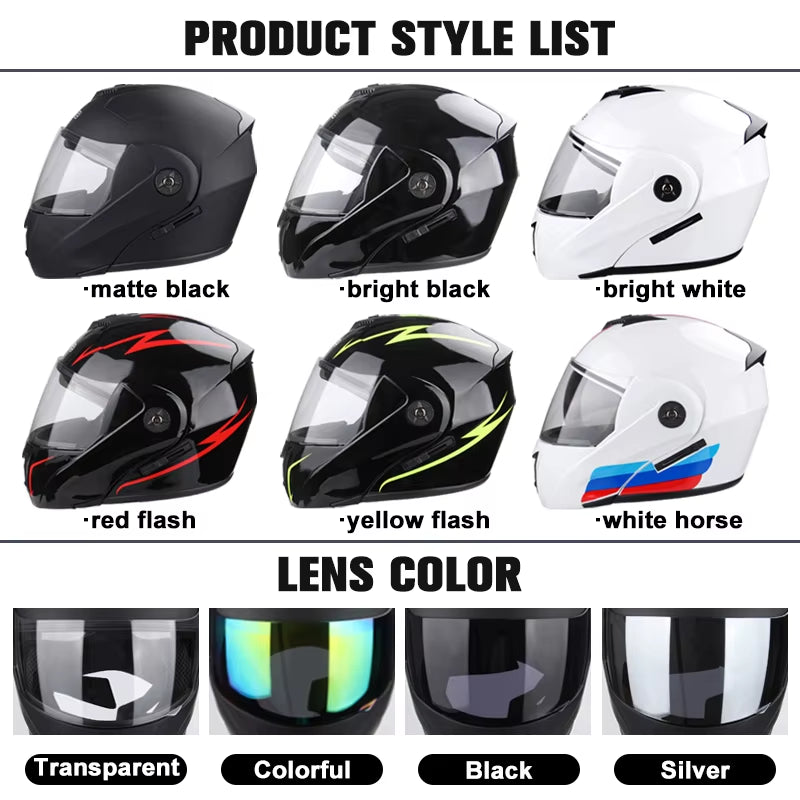 DOT Certification  Motorcycle Helmet Double Lens Cross Section Helmet Safety Modular Flip Helm Unisex Helmet with Visor