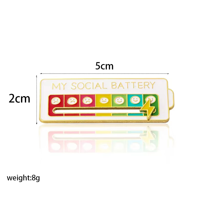 Mood Conversion Energy Brooch for Women Men My Social Battery Badge Expression Pins Brooches on Clothes