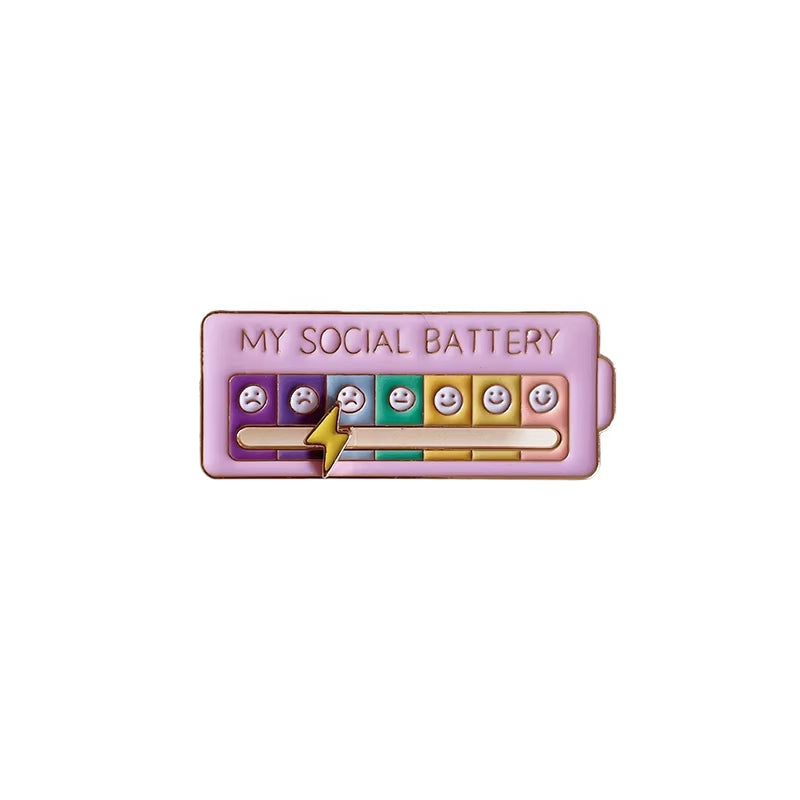 Mood Conversion Energy Brooch for Women Men My Social Battery Badge Expression Pins Brooches on Clothes