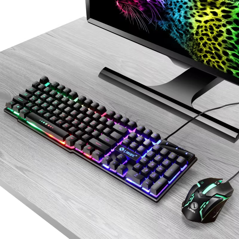 GTX300 USB Wired Gaming Keyboard & Mouse Combo – Rainbow LED Backlit, 104 Keys, 1600 DPI Mouse for Windows PC & Laptop