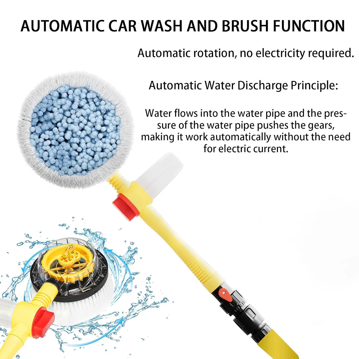 Auto Rotating Car Wash Brush Kit - 360° Spin Long Handle Pressure Washer Mop with Hose Nozzle for Cars/Rv/Truck/Yard/Garden Mop