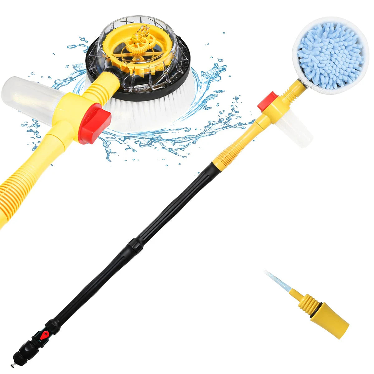 Auto Rotating Car Wash Brush Kit - 360° Spin Long Handle Pressure Washer Mop with Hose Nozzle for Cars/Rv/Truck/Yard/Garden Mop