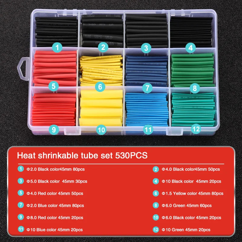 127-800Pcs Heat Shrink Tube Thermoresistant Heat-Shrink Tubing Wrapping Kit Electrical Connection Wire Cable Insulation Sleeving