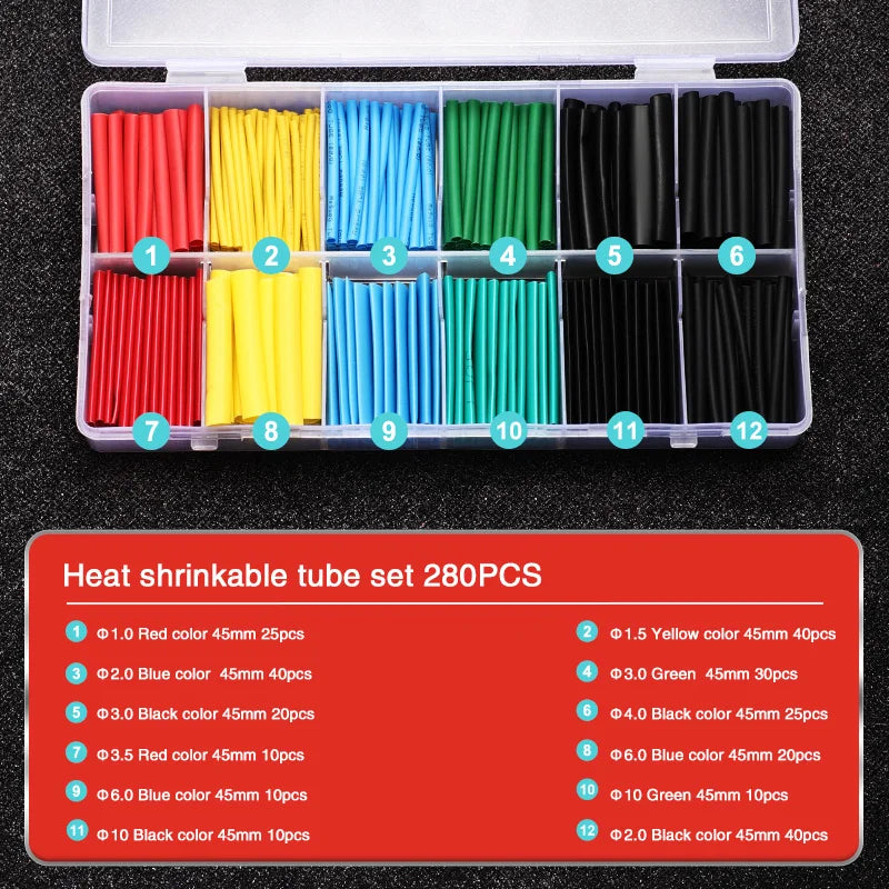 127-800Pcs Heat Shrink Tube Thermoresistant Heat-Shrink Tubing Wrapping Kit Electrical Connection Wire Cable Insulation Sleeving
