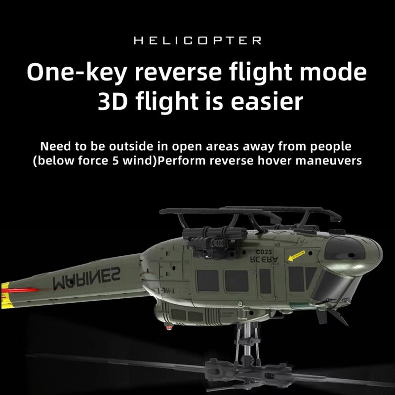 C032 Uh-1 Huey Simulation 3D Six Way Aileron Free Reverse Flying Stunt Helicopter Electric Remote-Controlled Aircraft Model Toy