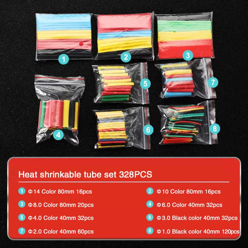 127-800Pcs Heat Shrink Tube Thermoresistant Heat-Shrink Tubing Wrapping Kit Electrical Connection Wire Cable Insulation Sleeving