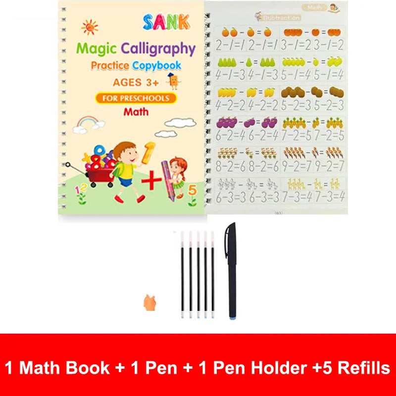 Sank Magic Reusable Calligraphy Practice Book – English Edition for Kids (Preschool to Early Learning)