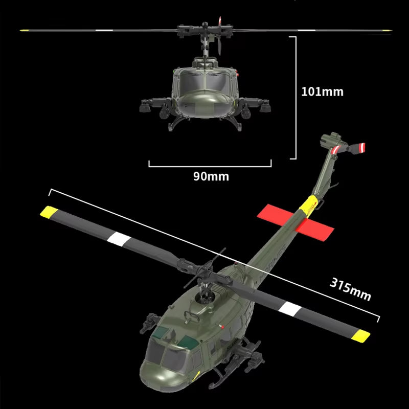 C032 Uh-1 Huey Simulation 3D Six Way Aileron Free Reverse Flying Stunt Helicopter Electric Remote-Controlled Aircraft Model Toy