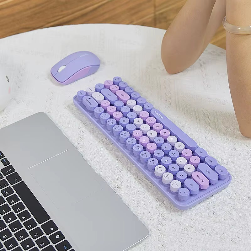 Wireless Keyboard and Mouse, Cute Colorful 68 round Keycap Compact Keyboard for Computer, Computer, Desktop, Laptop
