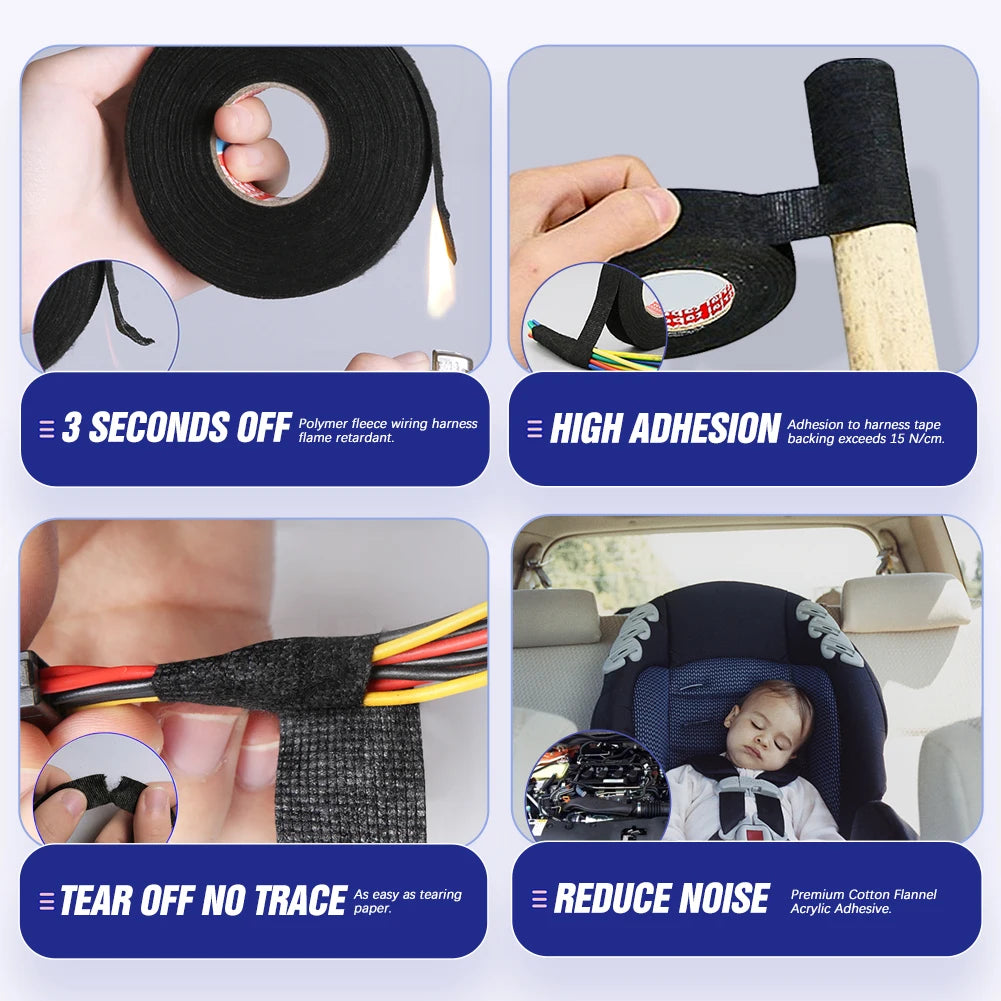 15M 9/15/19/25/32MM Heat-Resistant Adhesive Cloth Fabric Tape for Automotive Cable Tape Harness Wiring Loom Electrical Heat Tape