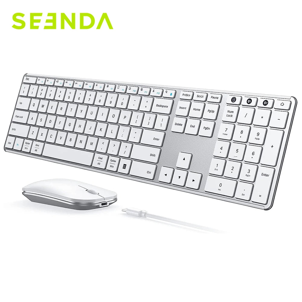 Wireless Bluetooth Keyboard and Mouse Combo Multi-Device Rechargeable Slim Keyboards and Mice for Win Macbook Pro Air