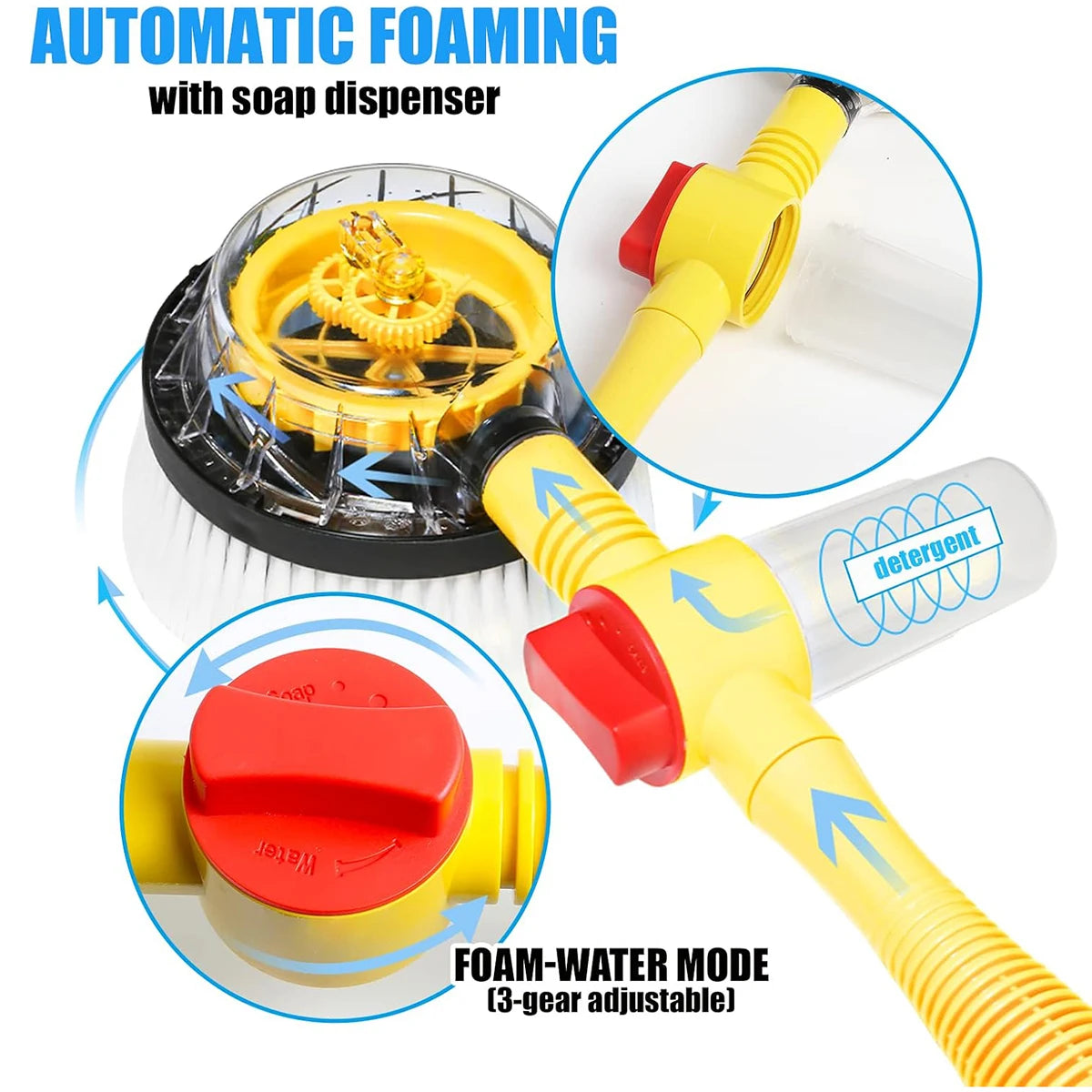 Auto Rotating Car Wash Brush Kit - 360° Spin Long Handle Pressure Washer Mop with Hose Nozzle for Cars/Rv/Truck/Yard/Garden Mop