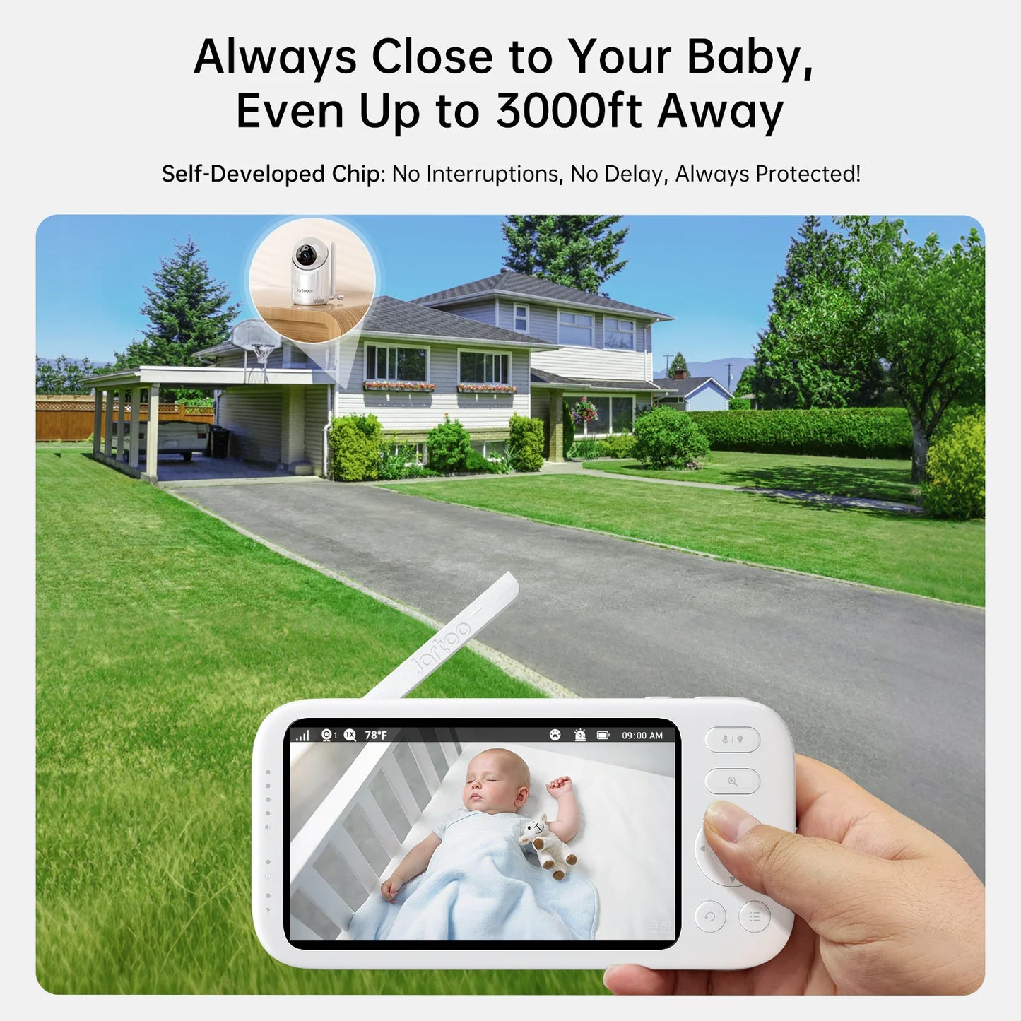 2K Video Baby Monitor with 5.5" Full HD Screen, 3000Ft Long Range No Wifi Two Way Talk Camera and Audio, Portable, Night Vision, AI Cry Detect, 6000Mah