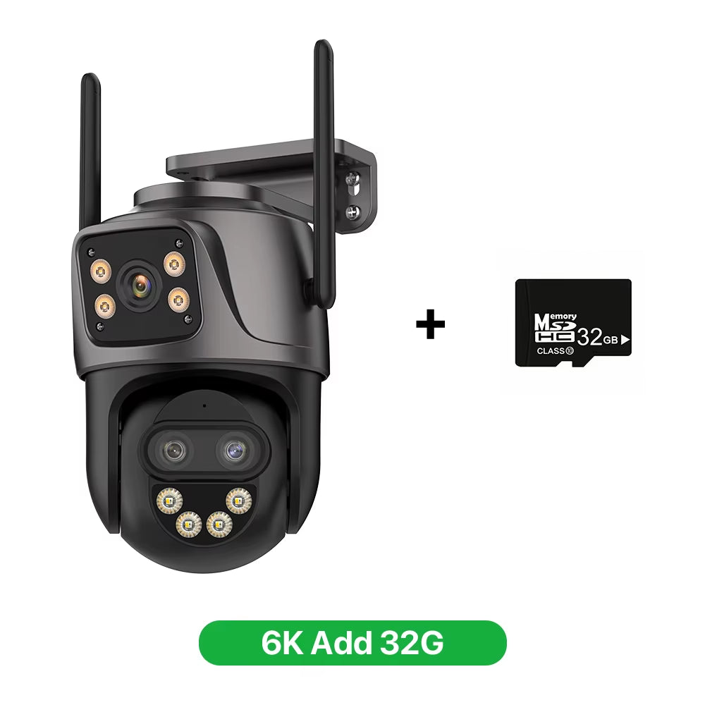 6K 9MP HD IP Camera Outdoor Three-Lens External Wifi Camera 4K/2K Dual Screen Security PTZ Cam Auto Tracking Surveillance Icsee