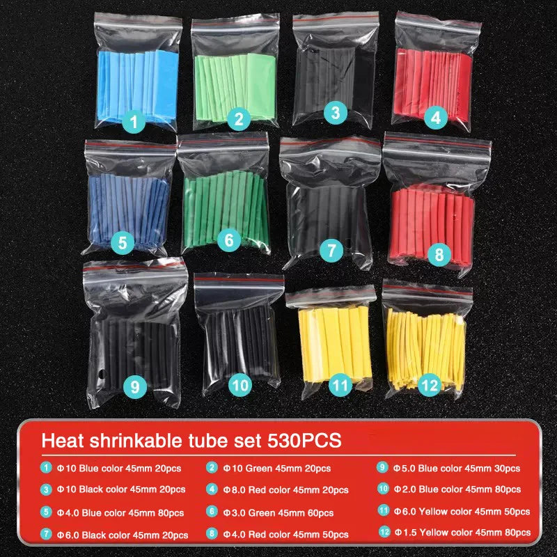 127-800Pcs Heat Shrink Tube Thermoresistant Heat-Shrink Tubing Wrapping Kit Electrical Connection Wire Cable Insulation Sleeving