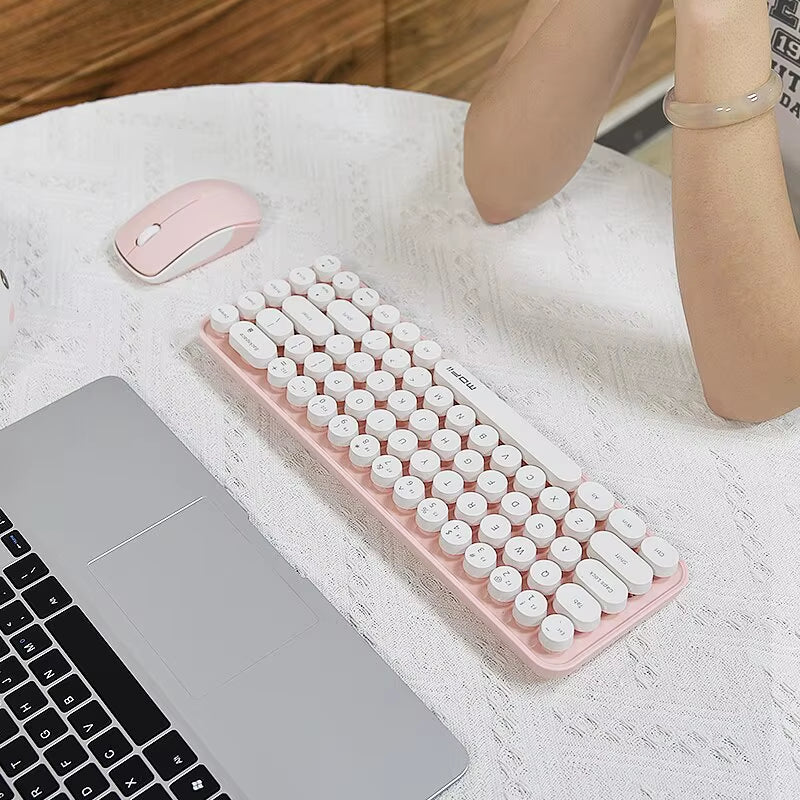 Wireless Keyboard and Mouse, Cute Colorful 68 round Keycap Compact Keyboard for Computer, Computer, Desktop, Laptop