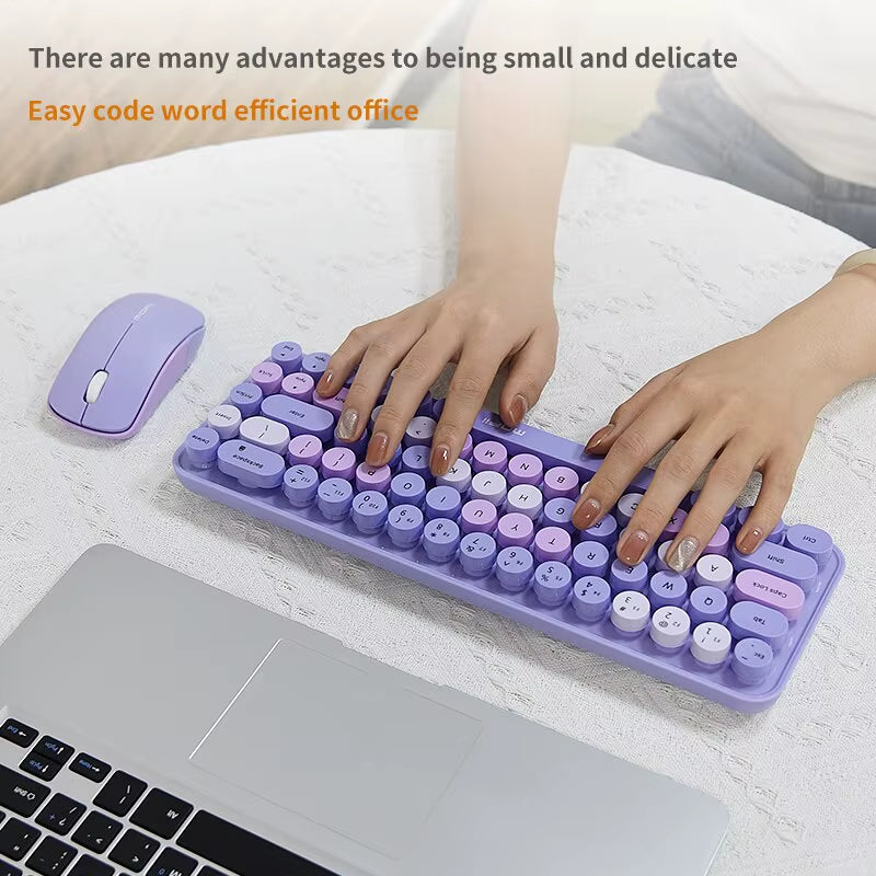 Wireless Keyboard and Mouse, Cute Colorful 68 round Keycap Compact Keyboard for Computer, Computer, Desktop, Laptop