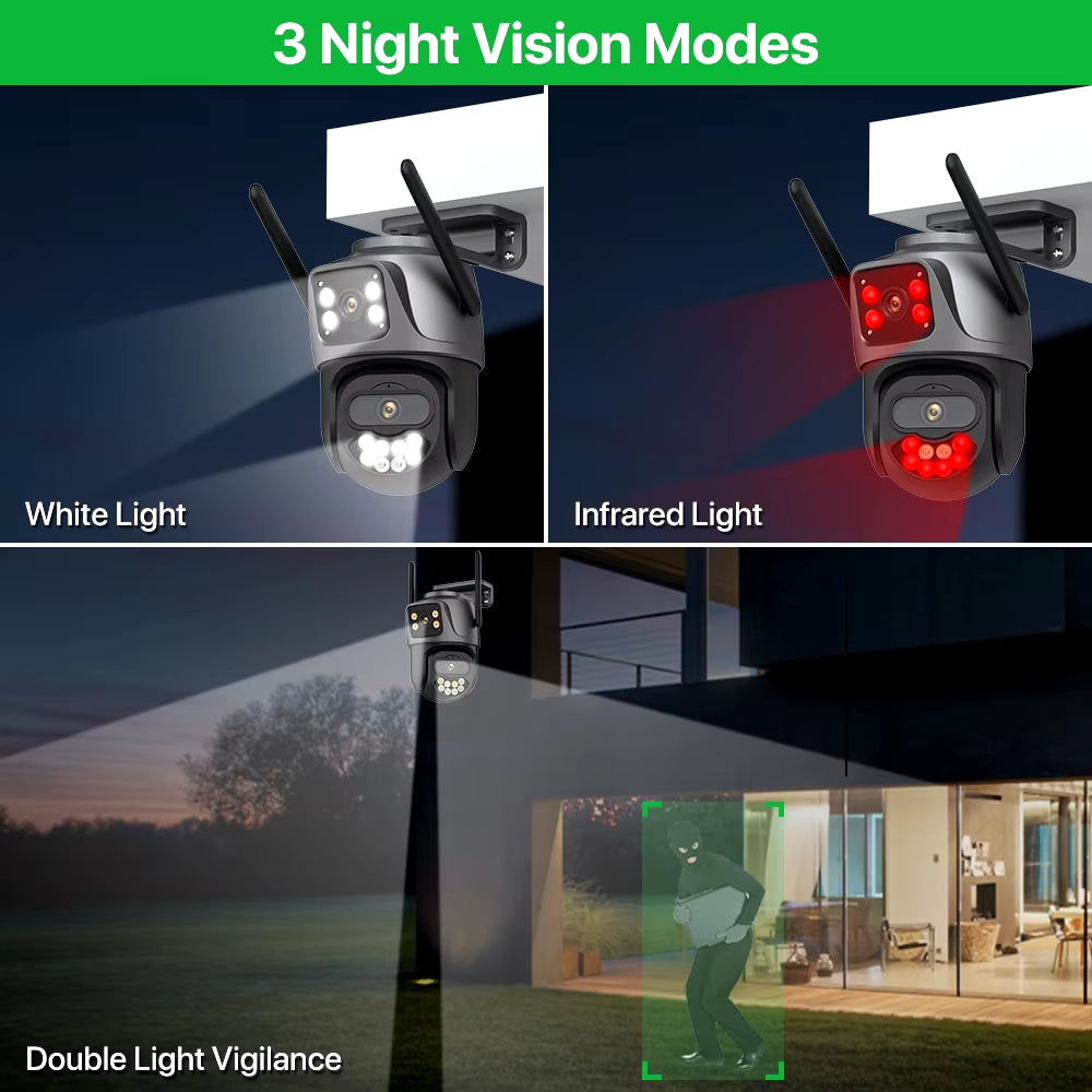 6K 9MP HD IP Camera Outdoor Three-Lens External Wifi Camera 4K/2K Dual Screen Security PTZ Cam Auto Tracking Surveillance Icsee