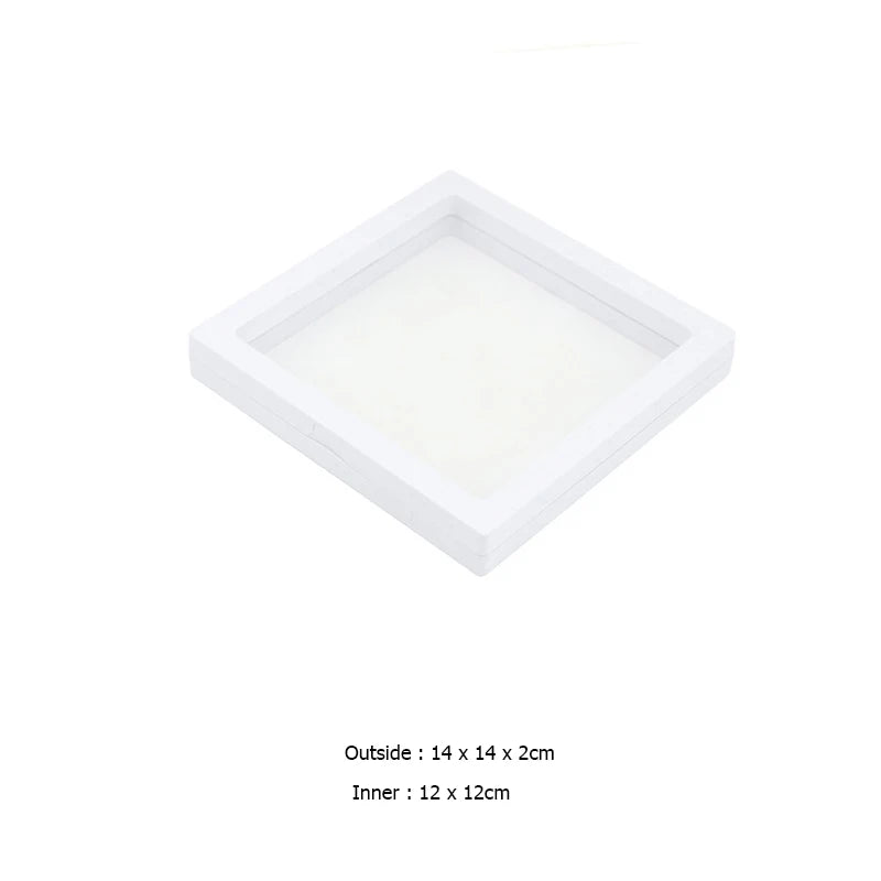 PE Film Jewelry Storage Box 3D Packaging Case Gemstone Free Stand Floating Frame Membrane Ring Earrings Necklace Display Holder