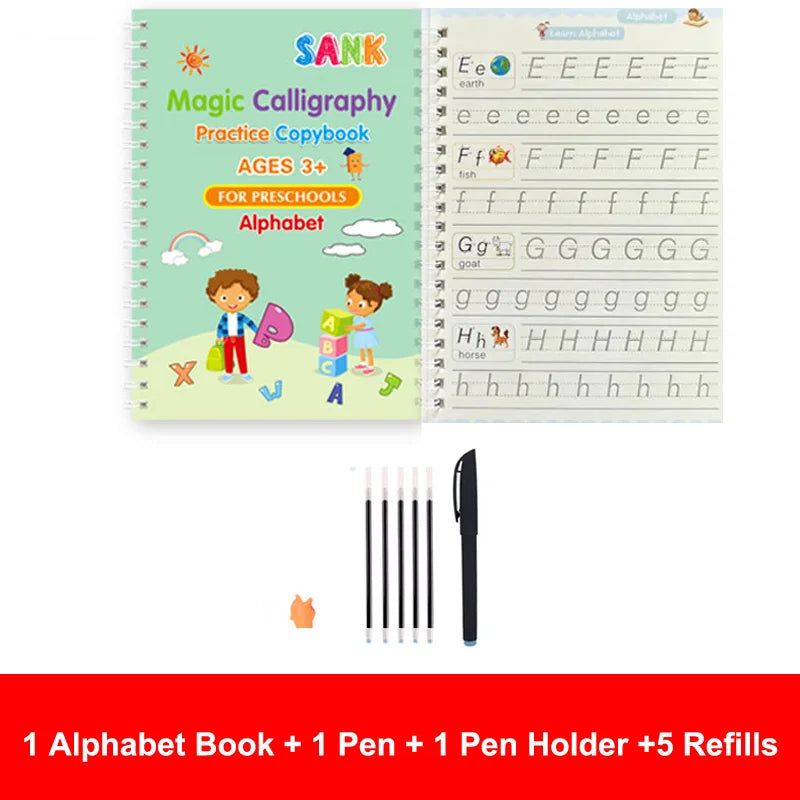 Sank Magic Reusable Calligraphy Practice Book – English Edition for Kids (Preschool to Early Learning)