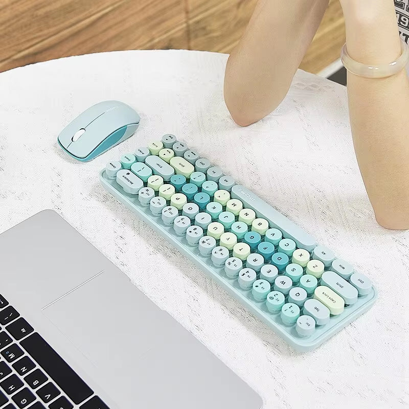 Wireless Keyboard and Mouse, Cute Colorful 68 round Keycap Compact Keyboard for Computer, Computer, Desktop, Laptop