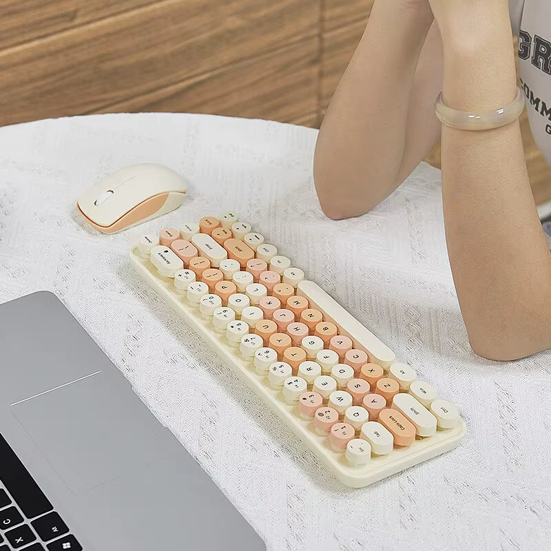 Wireless Keyboard and Mouse, Cute Colorful 68 round Keycap Compact Keyboard for Computer, Computer, Desktop, Laptop