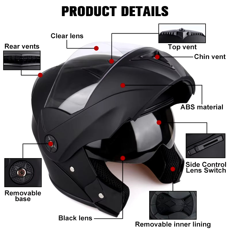 DOT Certification  Motorcycle Helmet Double Lens Cross Section Helmet Safety Modular Flip Helm Unisex Helmet with Visor