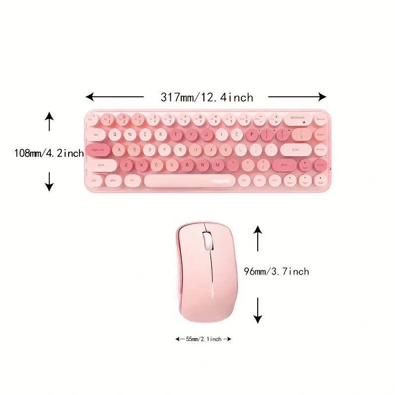 Wireless Keyboard and Mouse, Cute Colorful 68 round Keycap Compact Keyboard for Computer, Computer, Desktop, Laptop