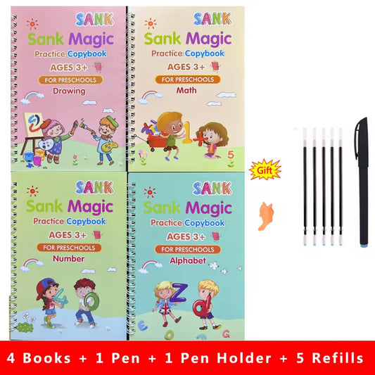 Sank Magic Reusable Calligraphy Practice Book – English Edition for Kids (Preschool to Early Learning)
