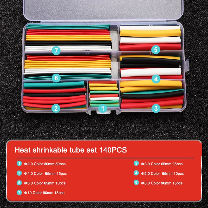 127-800Pcs Heat Shrink Tube Thermoresistant Heat-Shrink Tubing Wrapping Kit Electrical Connection Wire Cable Insulation Sleeving